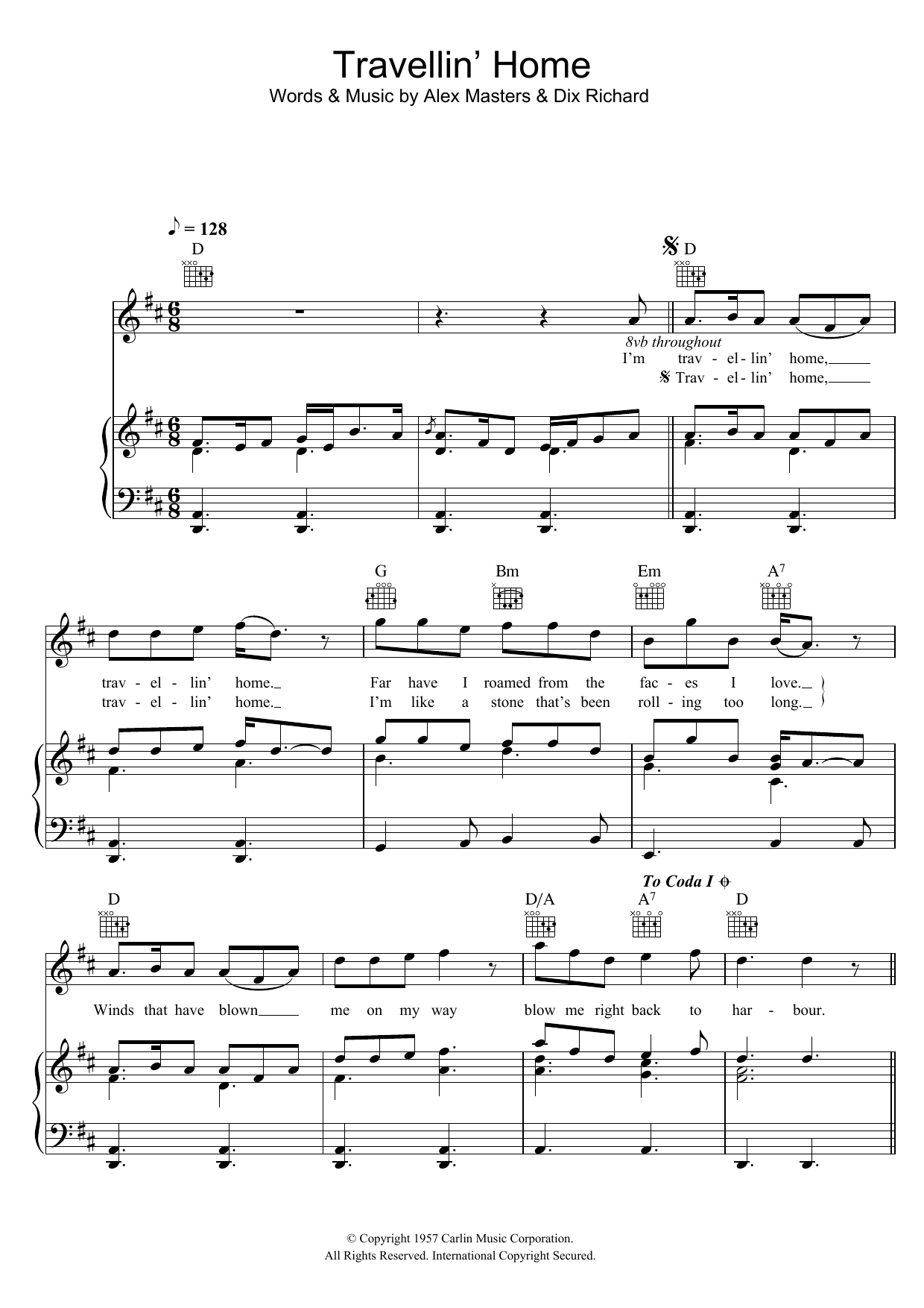 Download Vera Lynn Travellin' Home Sheet Music and learn how to play Piano, Vocal & Guitar (Right-Hand Melody) PDF digital score in minutes