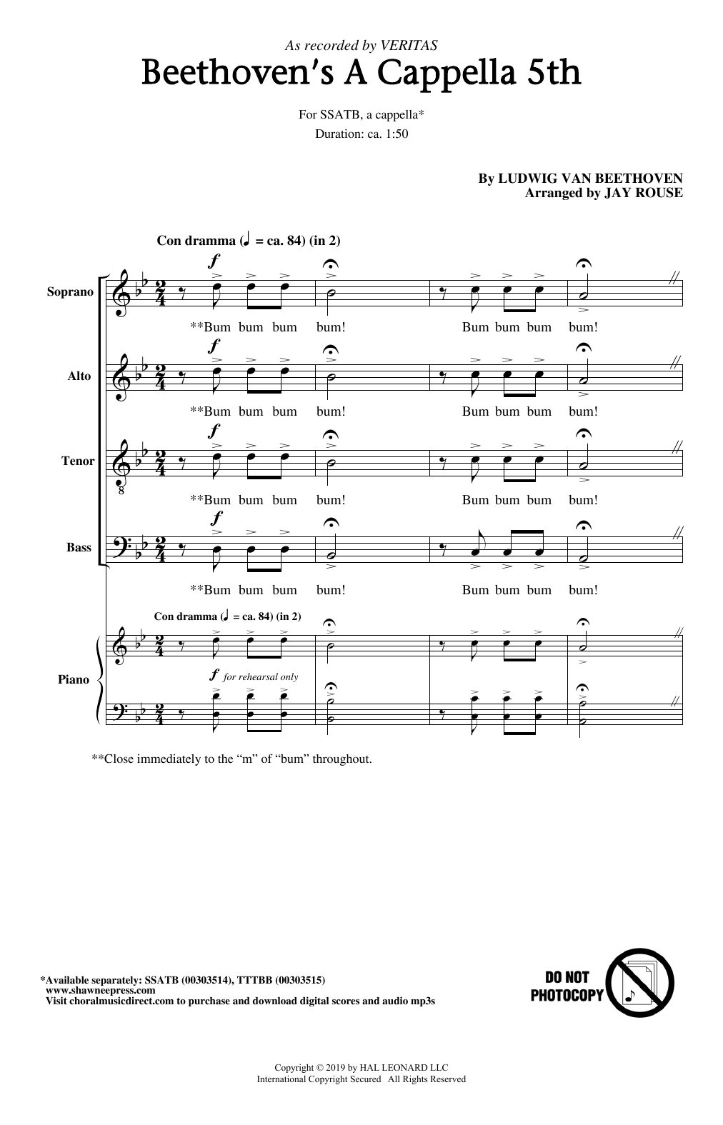 Download Veritas Beethoven's A Cappella 5th (arr. Jay Rouse) Sheet Music and learn how to play Choir PDF digital score in minutes