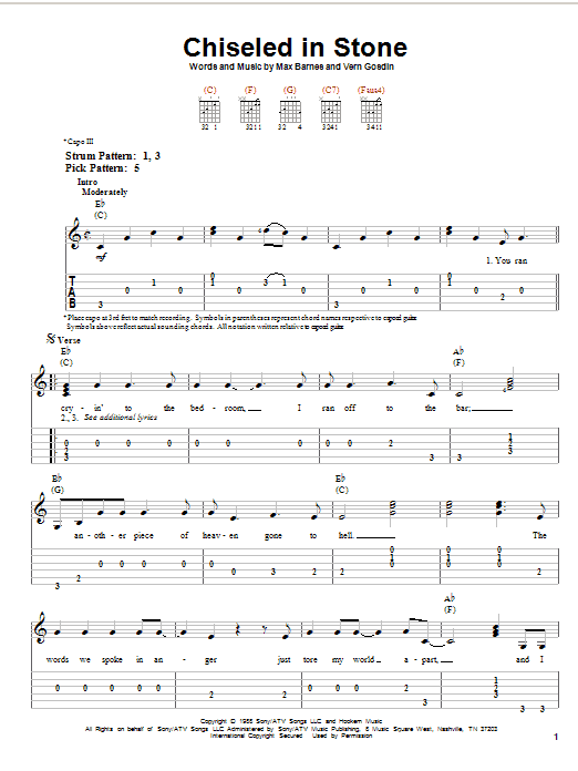 Download Vern Gosdin Chiseled In Stone Sheet Music and learn how to play Easy Piano PDF digital score in minutes