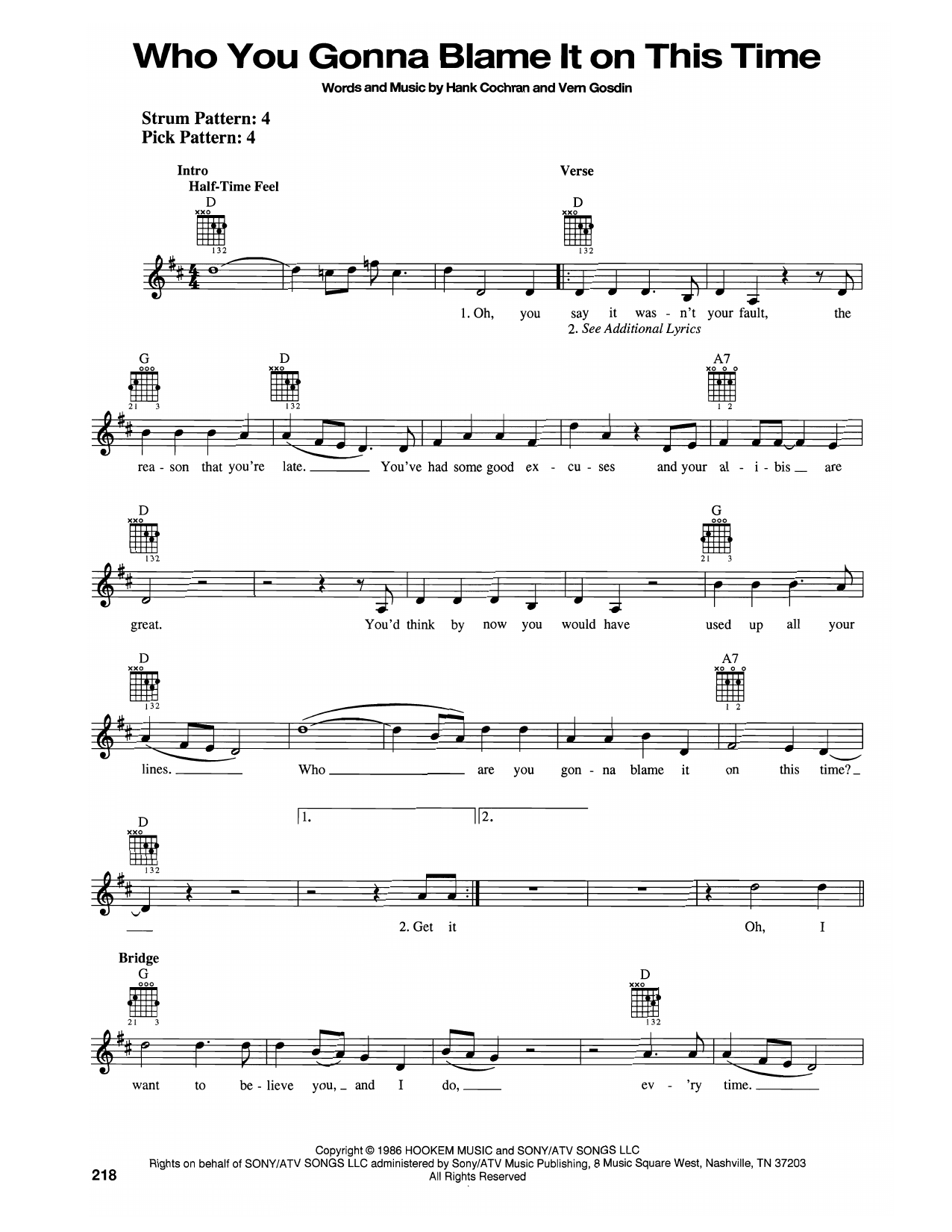 Download Vern Gosdin Who You Gonna Blame It On This Time Sheet Music and learn how to play Easy Guitar PDF digital score in minutes
