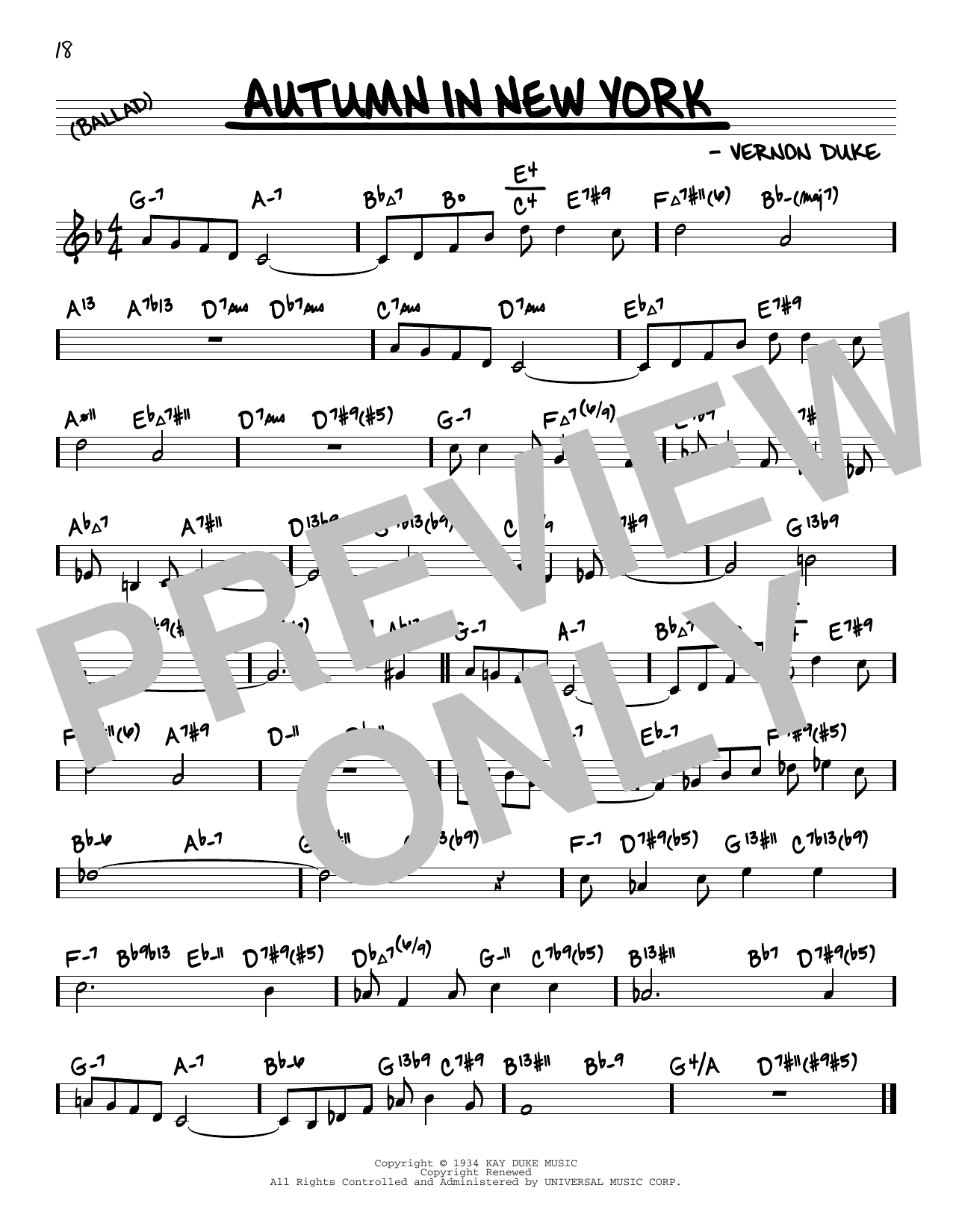 Download Vernon Duke Autumn In New York (arr. David Hazeltine) Sheet Music and learn how to play Real Book – Enhanced Chords PDF digital score in minutes