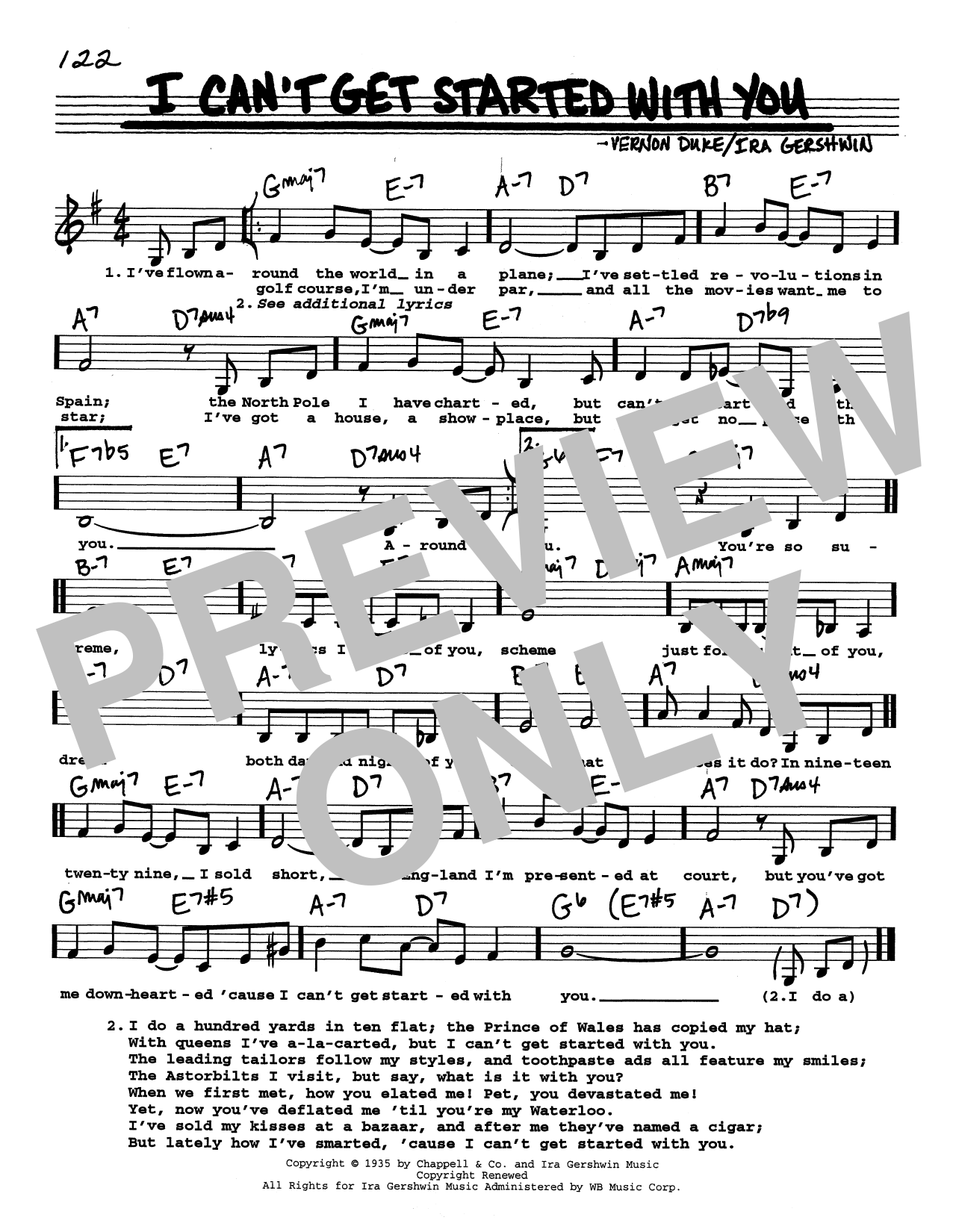 Download Vernon Duke I Can't Get Started (Low Voice) Sheet Music and learn how to play Real Book – Melody, Lyrics & Chords PDF digital score in minutes