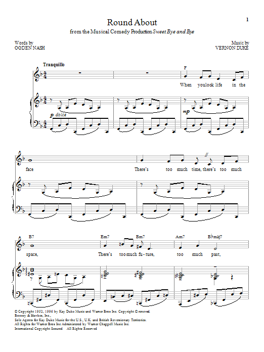 Download Vernon Duke Roundabout Sheet Music and learn how to play Piano & Vocal PDF digital score in minutes