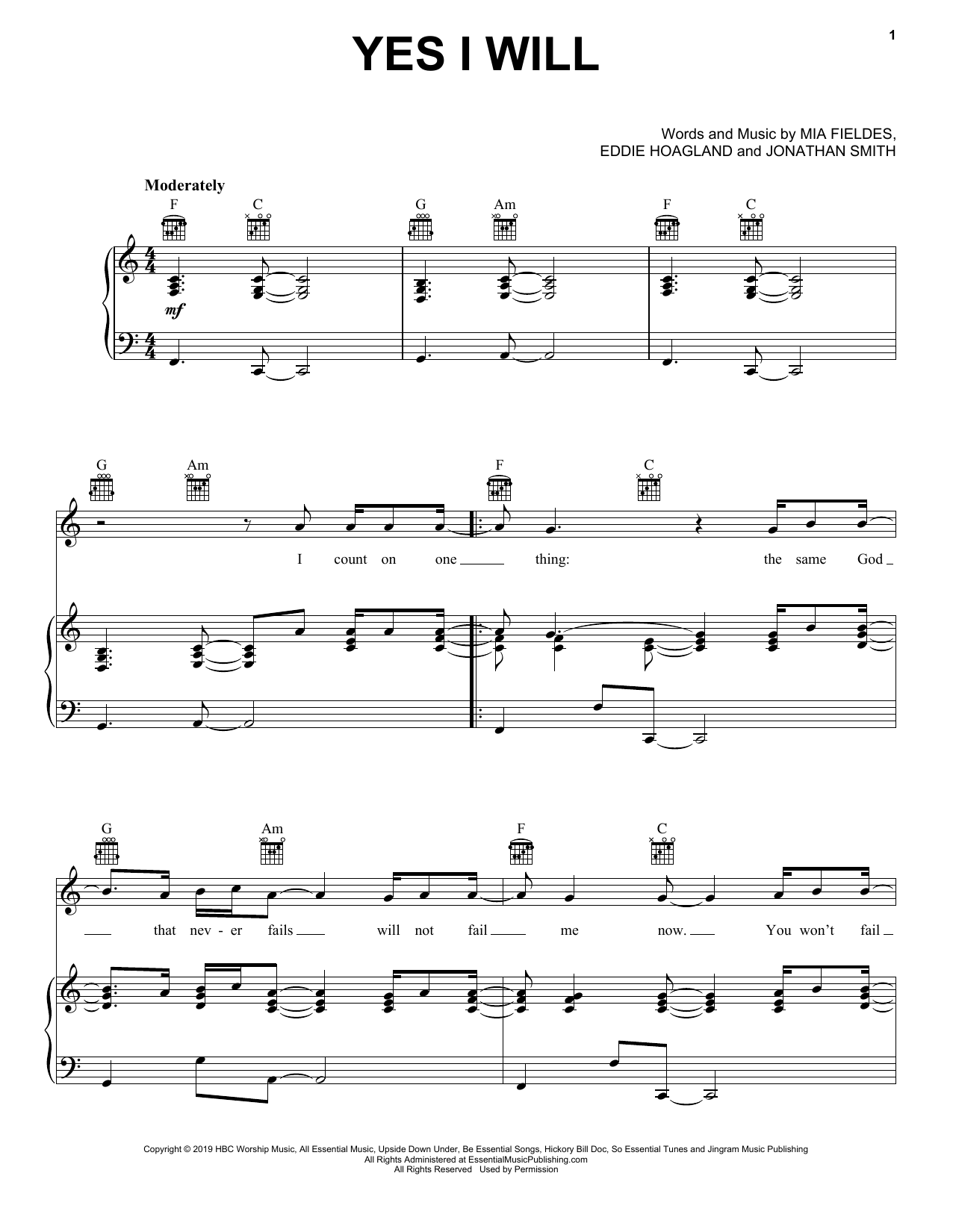 Vertical Worship Yes I Will Sheet Music Notes Download Printable Pdf Score
