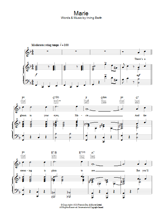 Download Vic Damone Marie Sheet Music and learn how to play Piano, Vocal & Guitar (Right-Hand Melody) PDF digital score in minutes