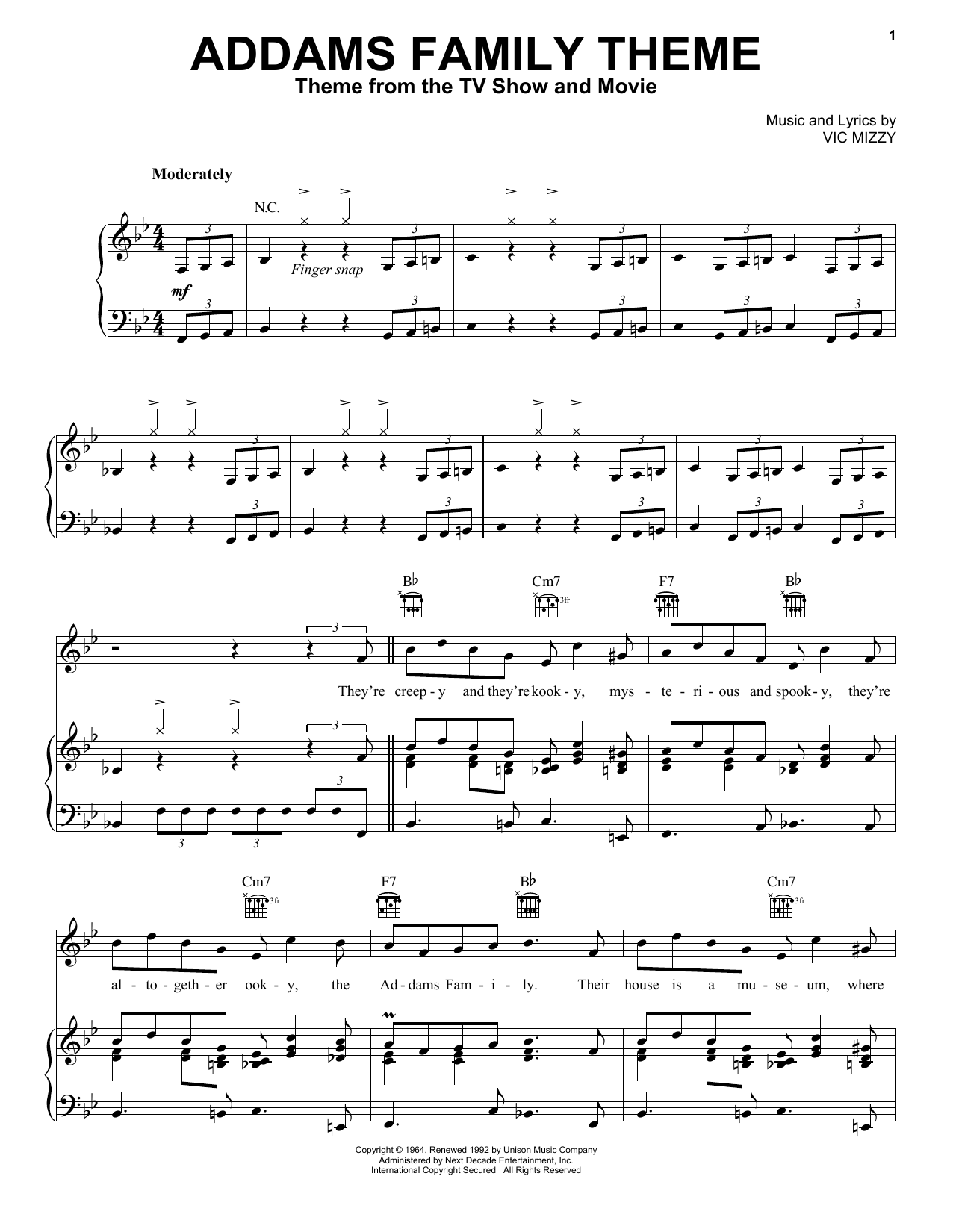 Download Vic Mizzy The Addams Family Theme Sheet Music and learn how to play Piano PDF digital score in minutes