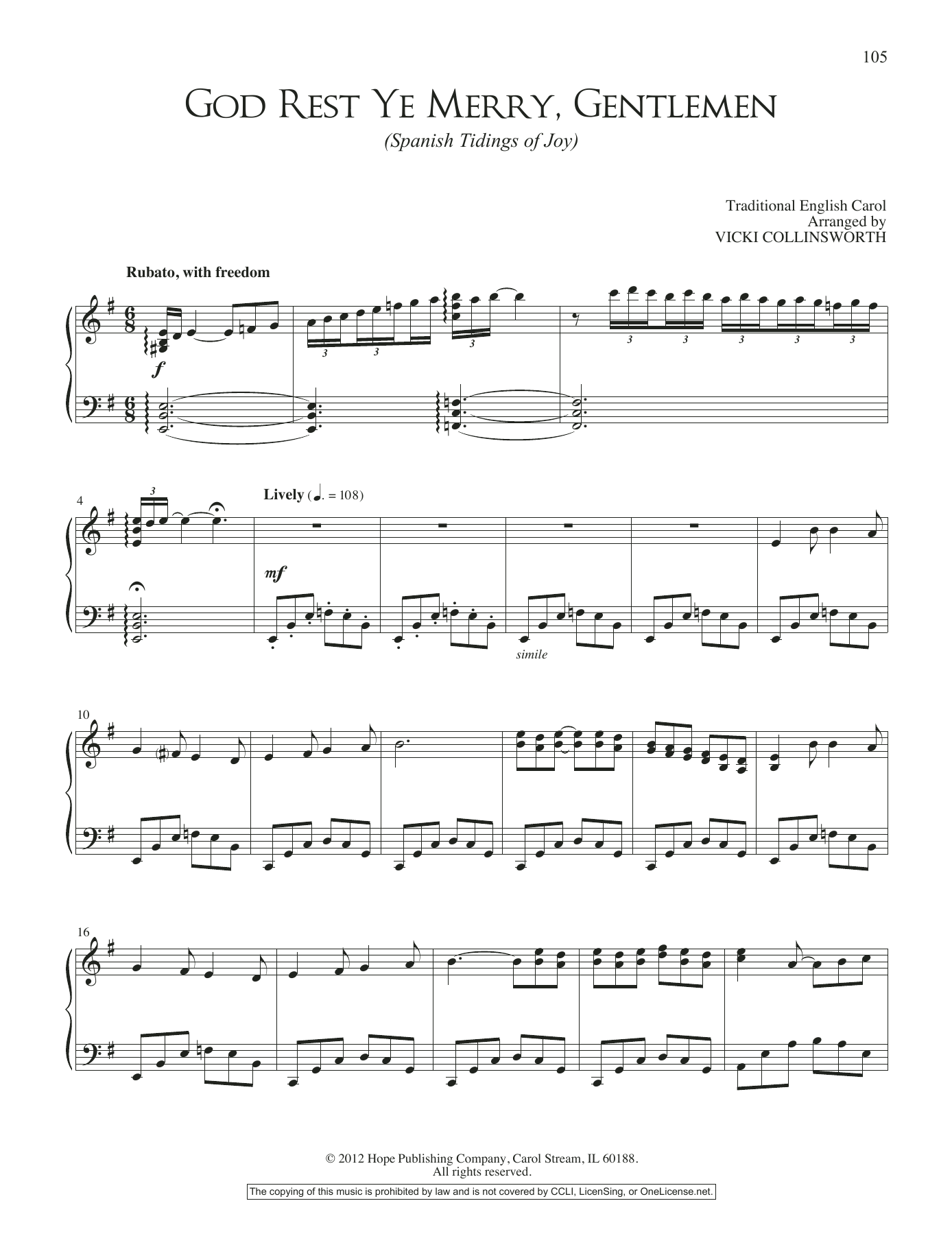 Download VICKI COLLINSWORTH God Rest Ye Merry, Gentlemen (Spanish Tidings of Joy) Sheet Music and learn how to play Piano Solo PDF digital score in minutes