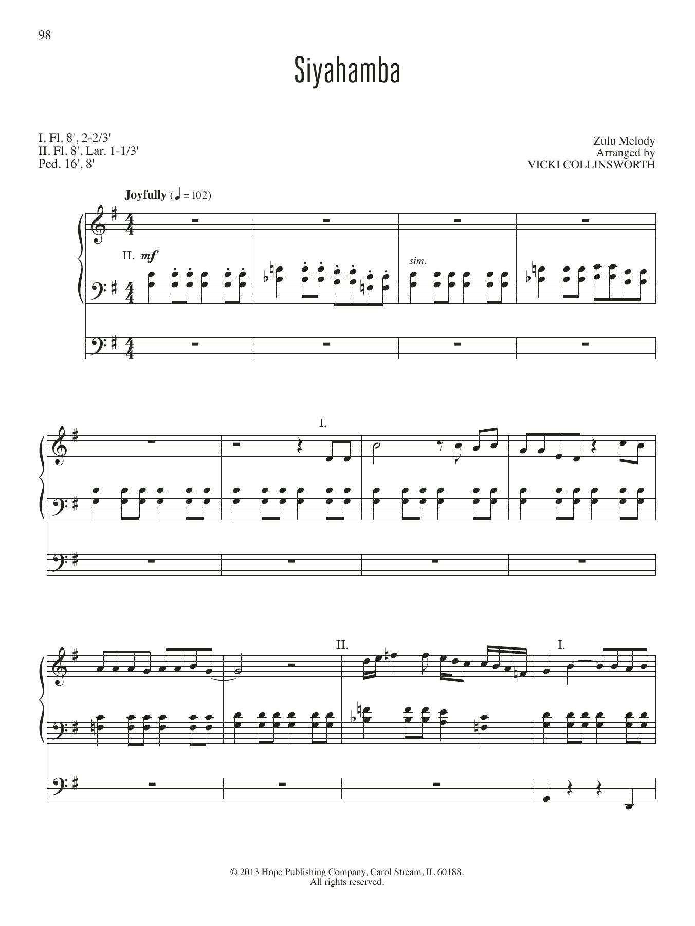 Download VICKI COLLINSWORTH Siyahamba Sheet Music and learn how to play Organ PDF digital score in minutes