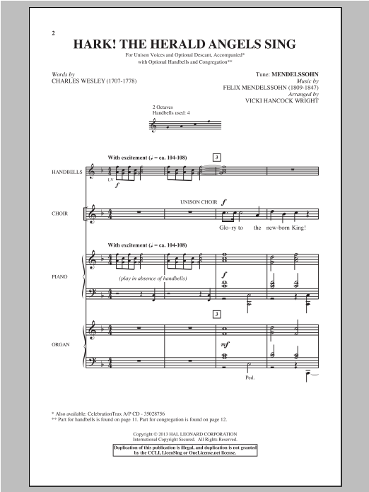 Download Traditional Carol Hark! The Herald Angels Sing (arr. Vicki Hancock Wright) Sheet Music and learn how to play Choral PDF digital score in minutes