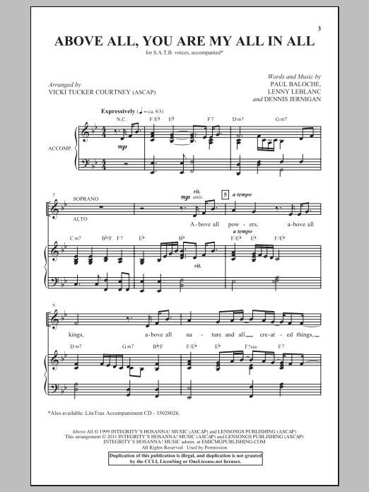Download Vicki Tucker Courtney Above All Sheet Music and learn how to play SATB PDF digital score in minutes