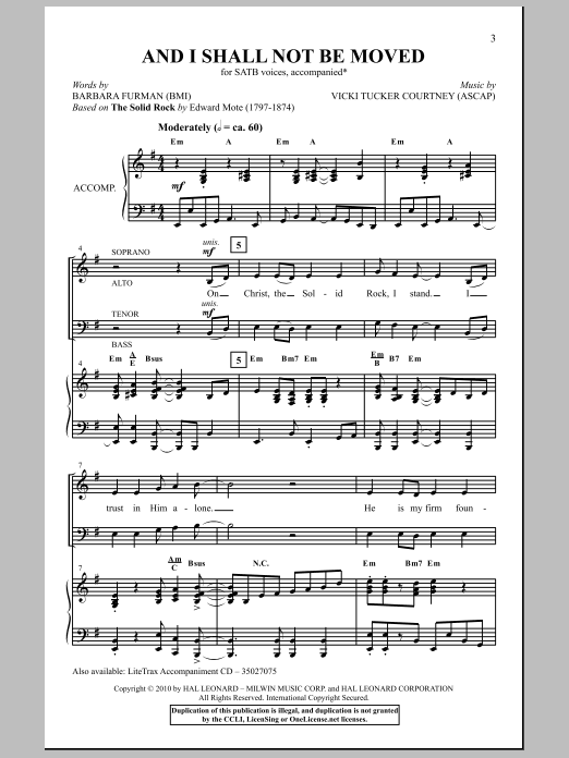 Download Vicki Tucker Courtney And I Shall Not Be Moved Sheet Music and learn how to play SATB Choir PDF digital score in minutes
