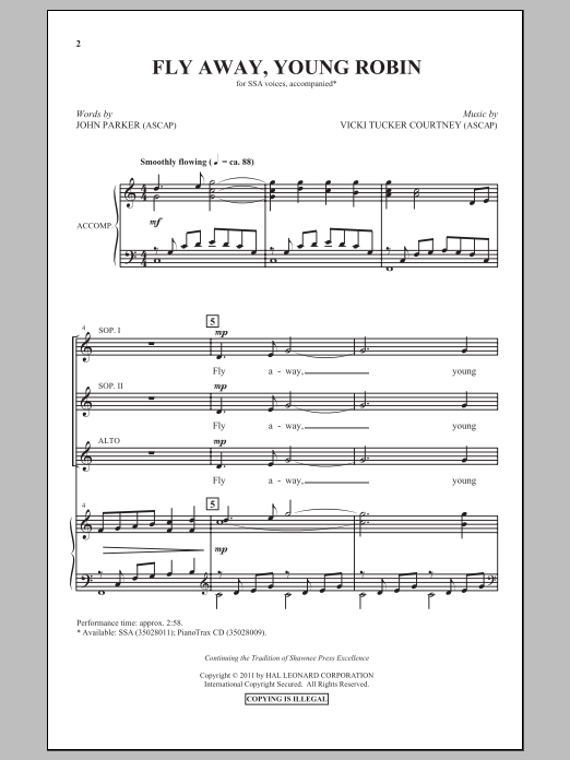 Download Vicki Tucker Courtney Fly Away, Young Robin Sheet Music and learn how to play SSA PDF digital score in minutes