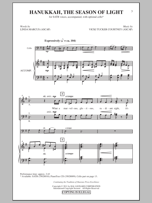 Download Vicki Tucker Courtney Hanukkah, The Season Of Light Sheet Music and learn how to play SATB PDF digital score in minutes