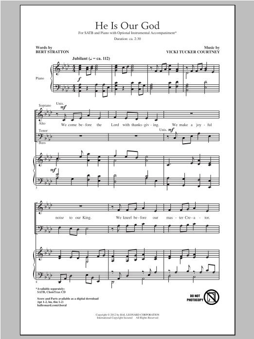 Download Vicki Tucker Courtney He Is Our God Sheet Music and learn how to play SATB PDF digital score in minutes