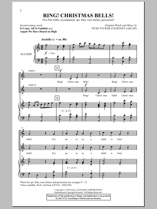 Download Vicki Tucker Courtney Ring! Christmas Bells! Sheet Music and learn how to play 2-Part Choir PDF digital score in minutes
