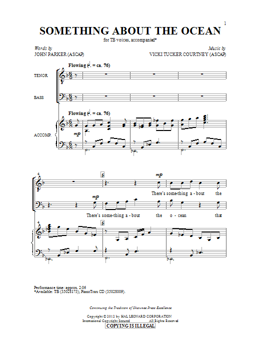 Download Vicki Tucker Courtney Something About The Ocean Sheet Music and learn how to play TB PDF digital score in minutes