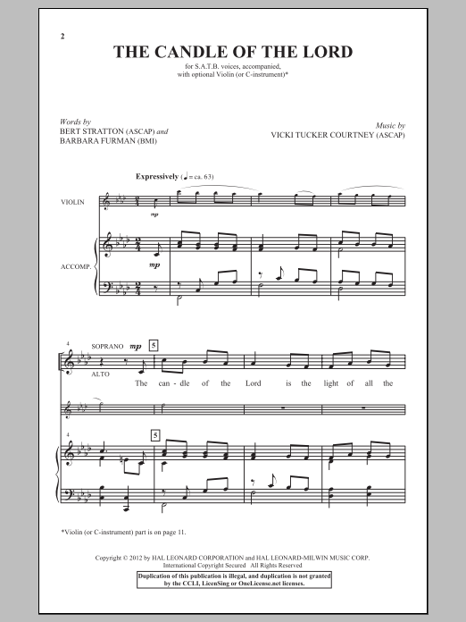 Download Vicki Tucker Courtney The Candle Of The Lord Sheet Music and learn how to play SATB PDF digital score in minutes