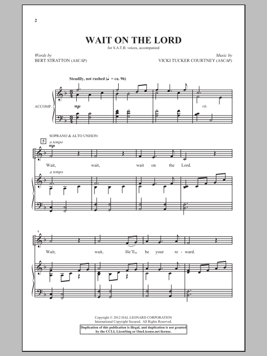 Download Vicki Tucker Courtney Wait On The Lord Sheet Music and learn how to play SATB PDF digital score in minutes