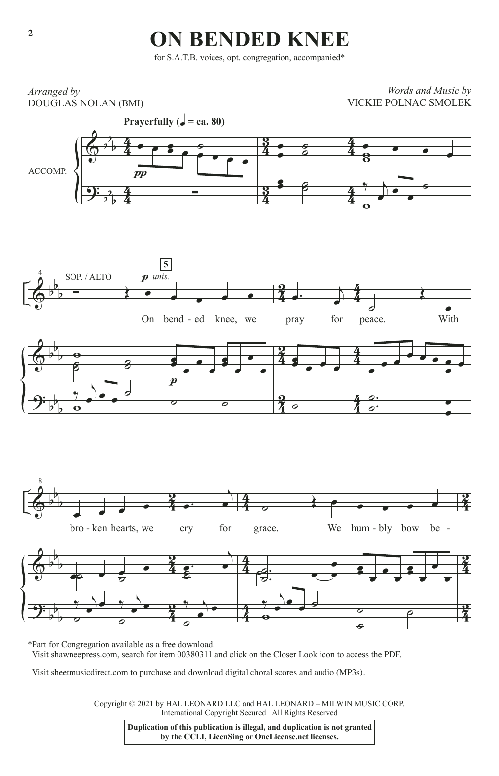 Download Vickie Polnac Smolek On Bended Knee (arr. Douglas Nolan) Sheet Music and learn how to play SATB Choir PDF digital score in minutes