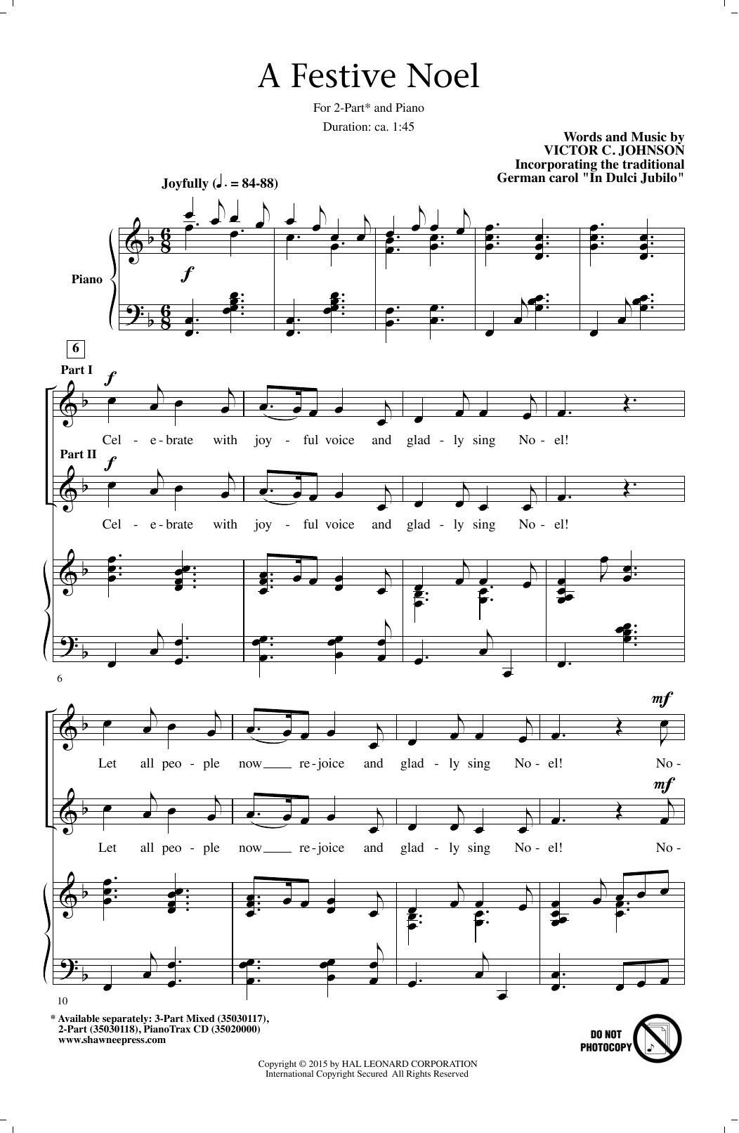 Download Victor C. Johnson A Festive Noel Sheet Music and learn how to play 2-Part Choir PDF digital score in minutes