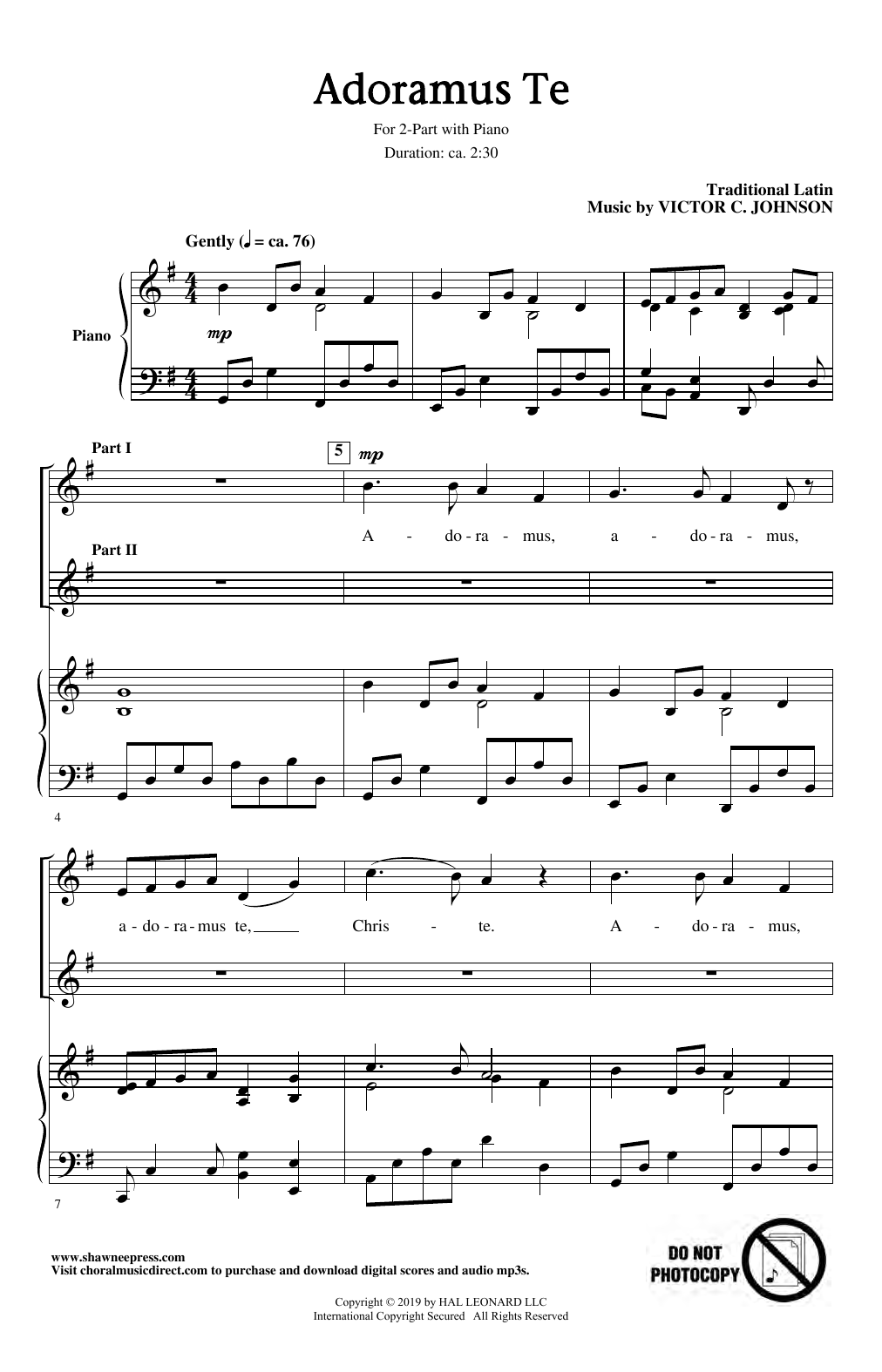 Download Victor C. Johnson Adoramus Te Sheet Music and learn how to play 2-Part Choir PDF digital score in minutes