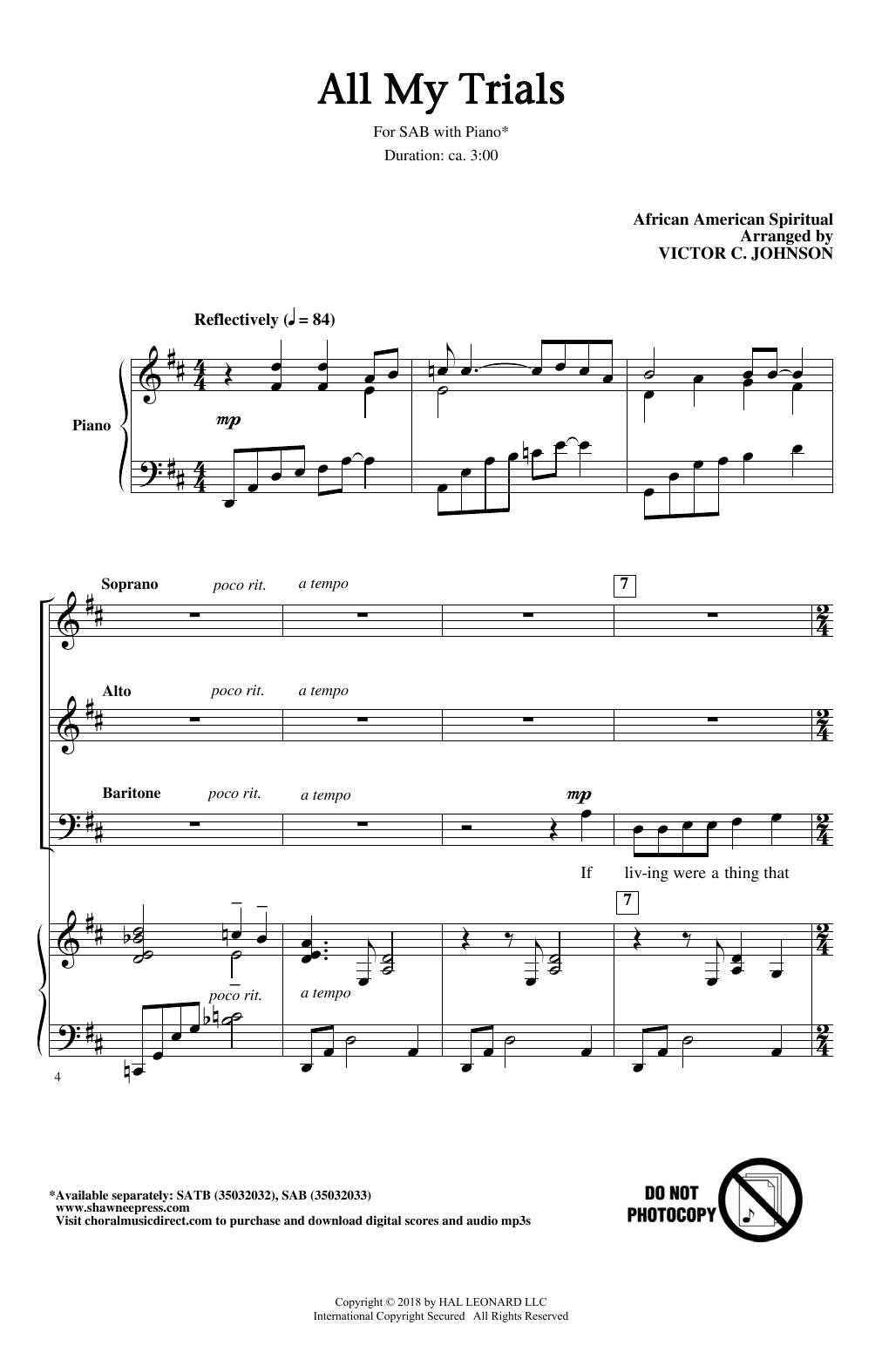 Download Victor C. Johnson All My Trials Sheet Music and learn how to play SAB PDF digital score in minutes