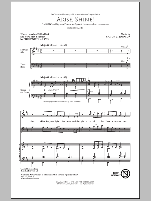 Download Victor C. Johnson Arise, Shine! Sheet Music and learn how to play SATB Choir PDF digital score in minutes