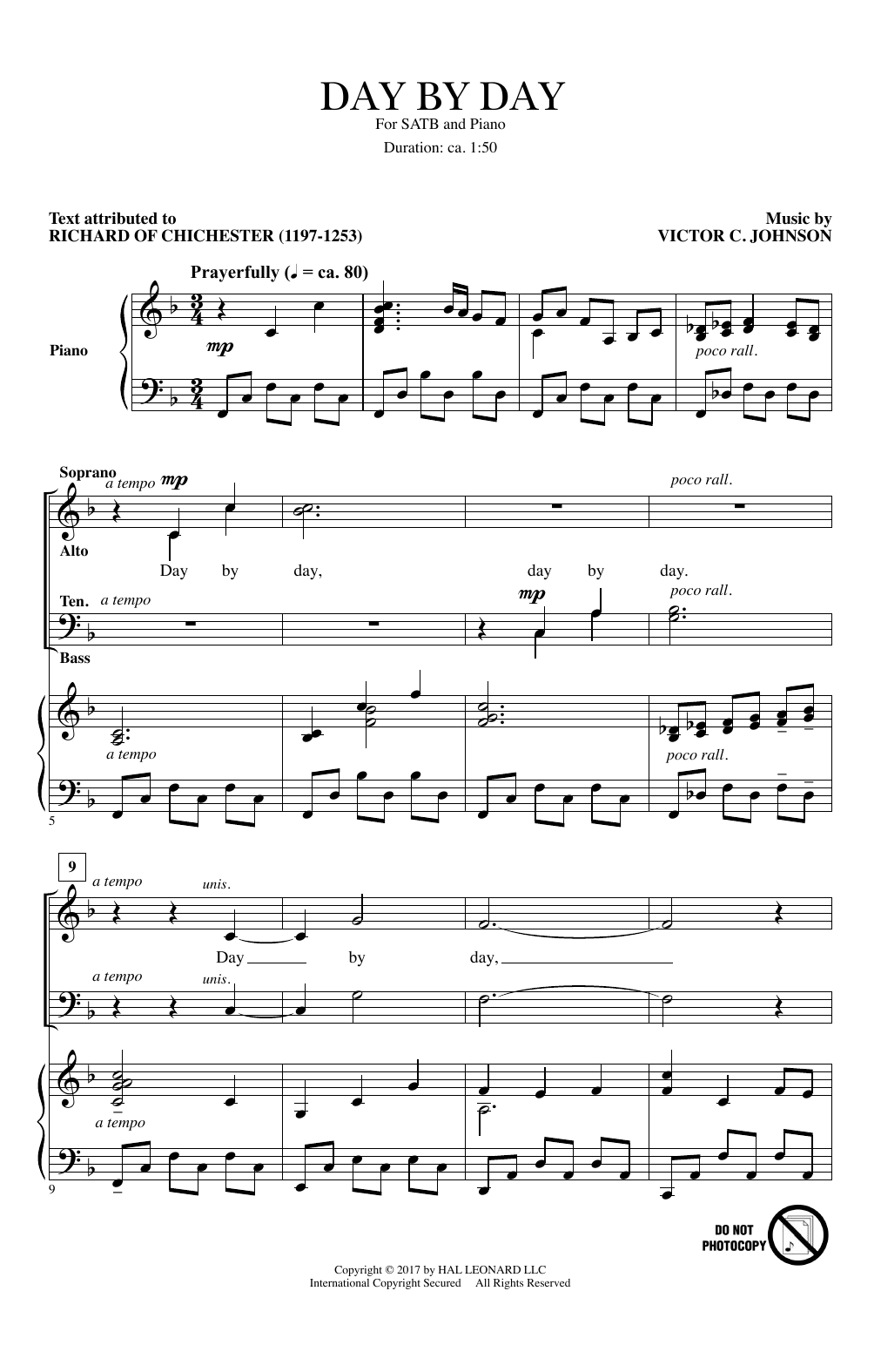 Download Victor C. Johnson Day By Day Sheet Music and learn how to play SATB PDF digital score in minutes