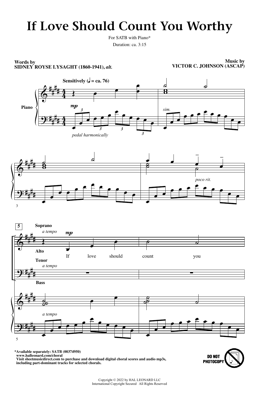 Download Victor C. Johnson If Love Should Count You Worthy Sheet Music and learn how to play SATB Choir PDF digital score in minutes