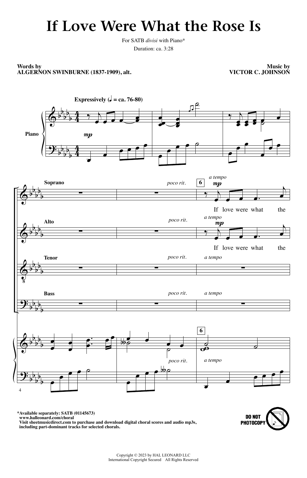 Download Victor C. Johnson If Love Were What The Rose Is Sheet Music and learn how to play SATB Choir PDF digital score in minutes
