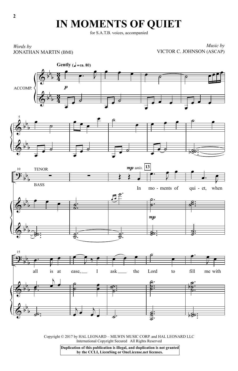 Download Victor Johnson In Moments Of Quiet Sheet Music and learn how to play SATB PDF digital score in minutes