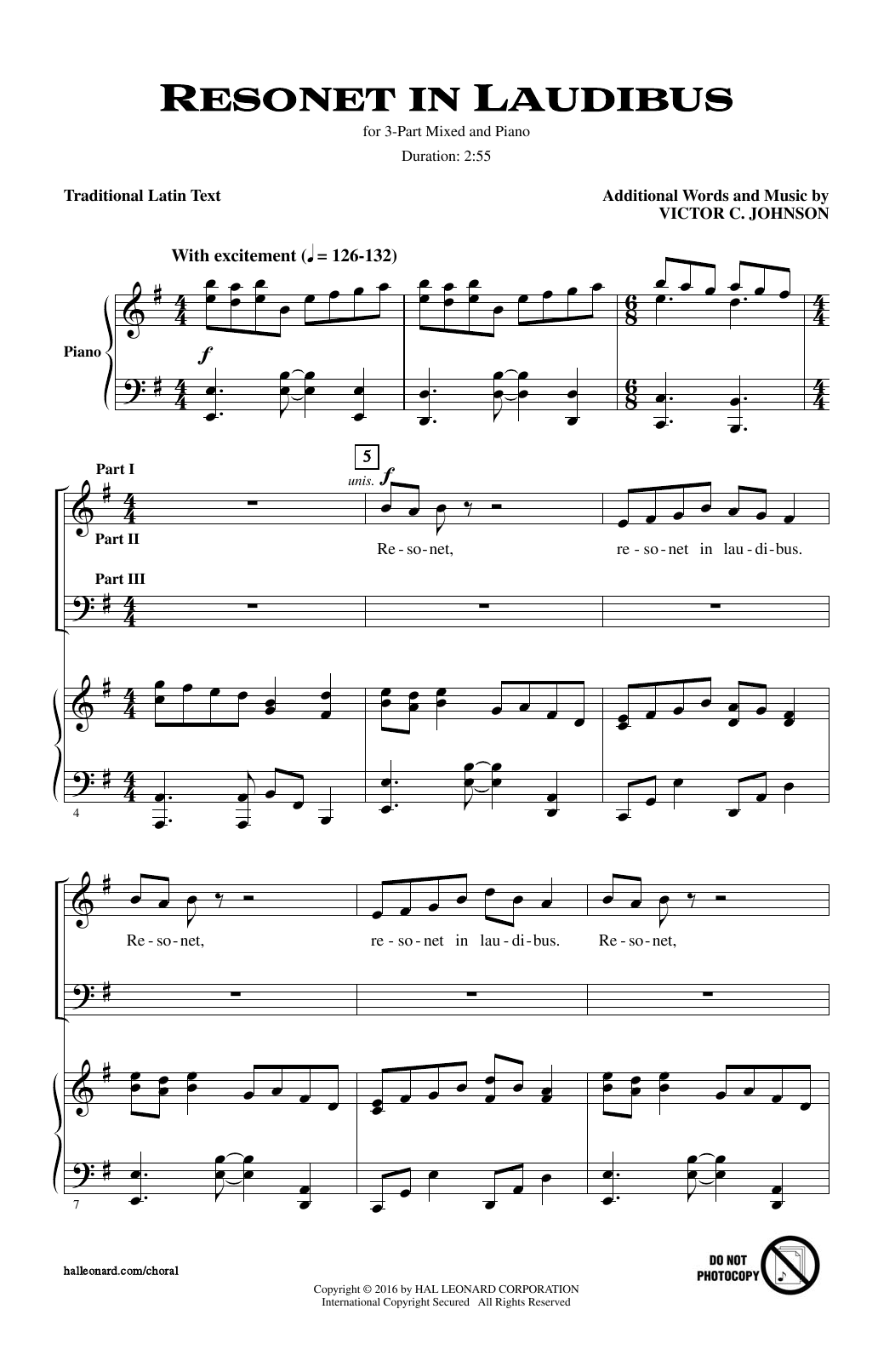 Download Victor C. Johnson Resonet In Laudibus Sheet Music and learn how to play 3-Part Mixed PDF digital score in minutes