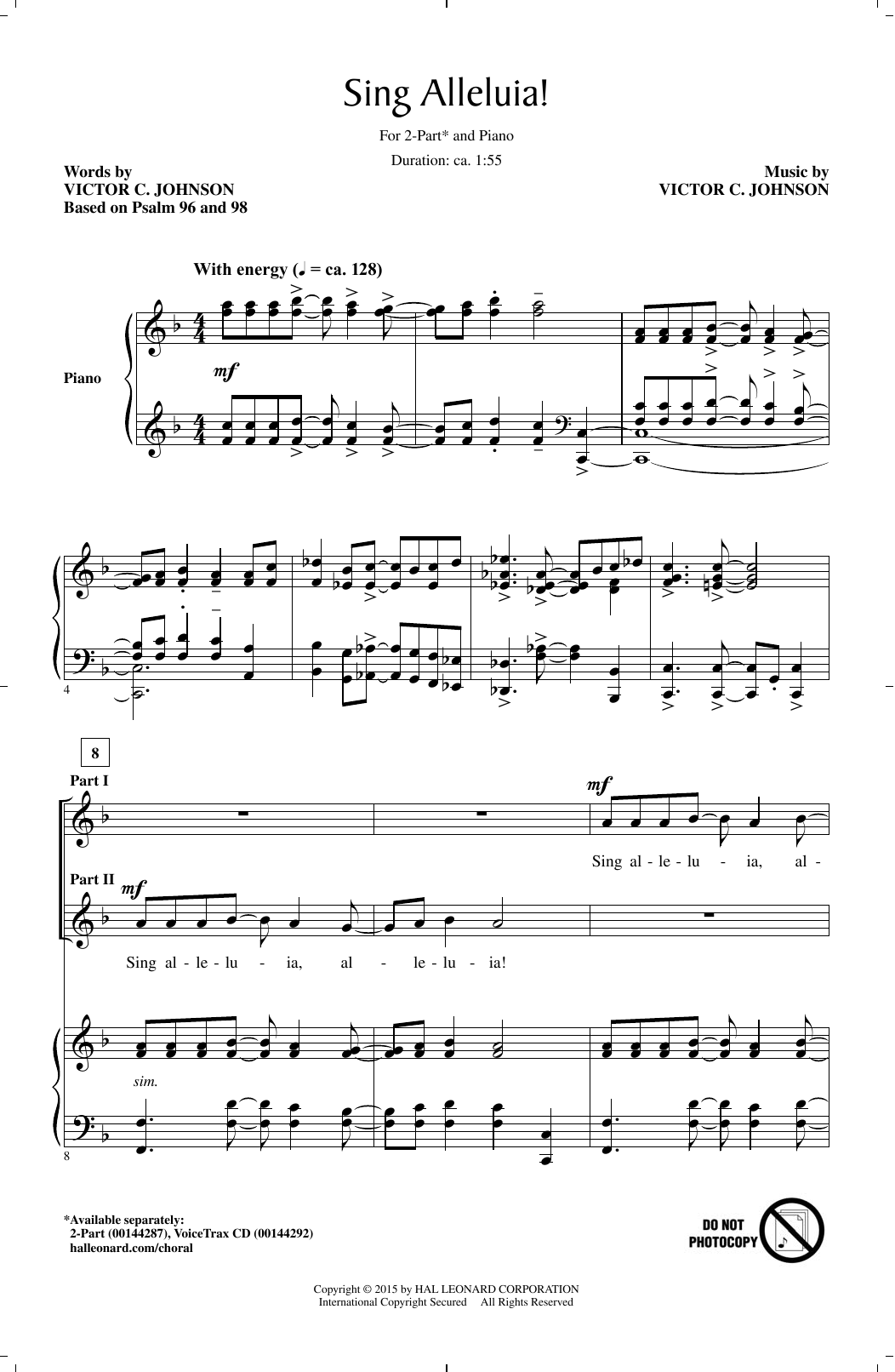 Download Victor Johnson Sing Alleluia! Sheet Music and learn how to play 2-Part Choir PDF digital score in minutes