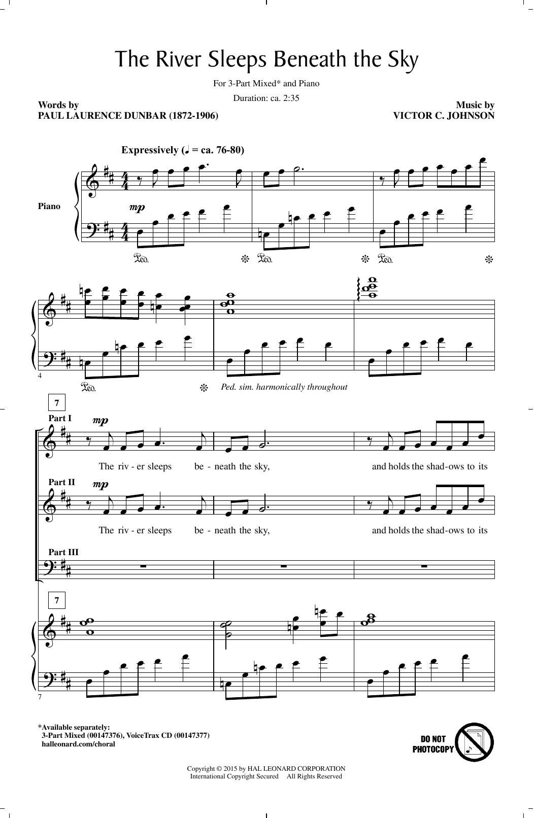 Download Victor Johnson The River Sleeps Beneath The Sky Sheet Music and learn how to play 3-Part Mixed PDF digital score in minutes