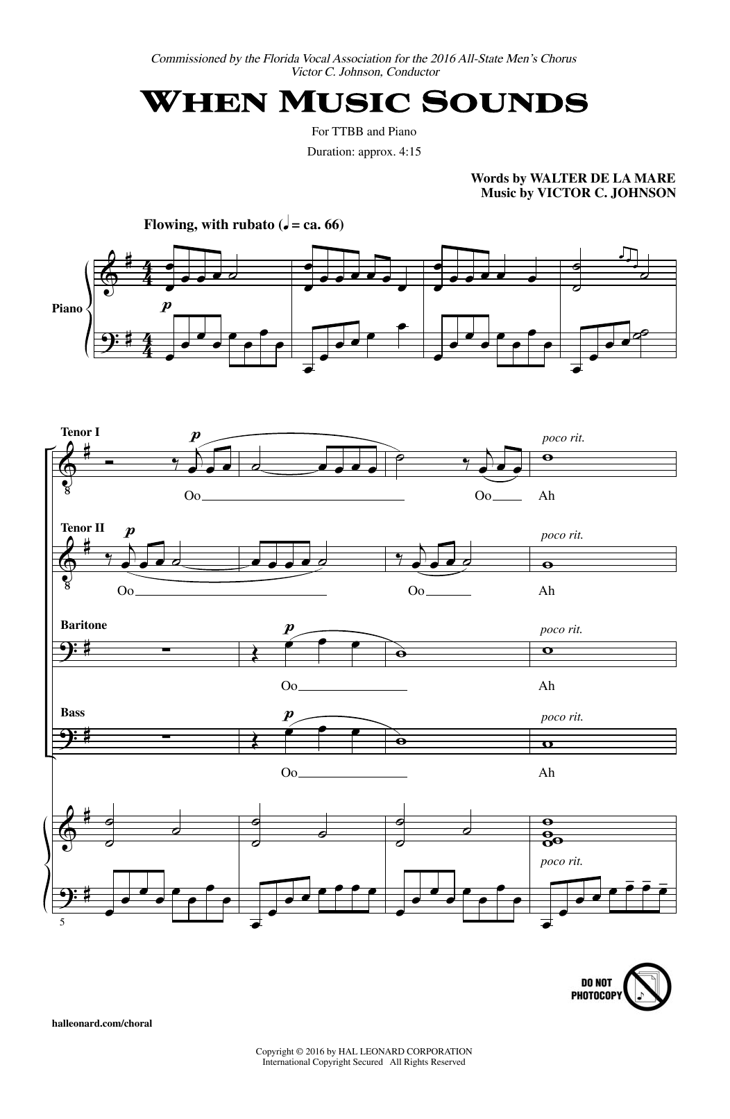 Download Victor C. Johnson When Music Sounds Sheet Music and learn how to play TTBB PDF digital score in minutes