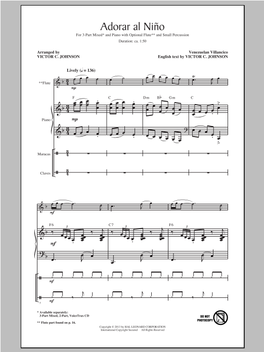 Download Traditional Adorar Al Nino (Come Adore The Baby) (arr. Victor Johnson) Sheet Music and learn how to play 2-Part Choir PDF digital score in minutes