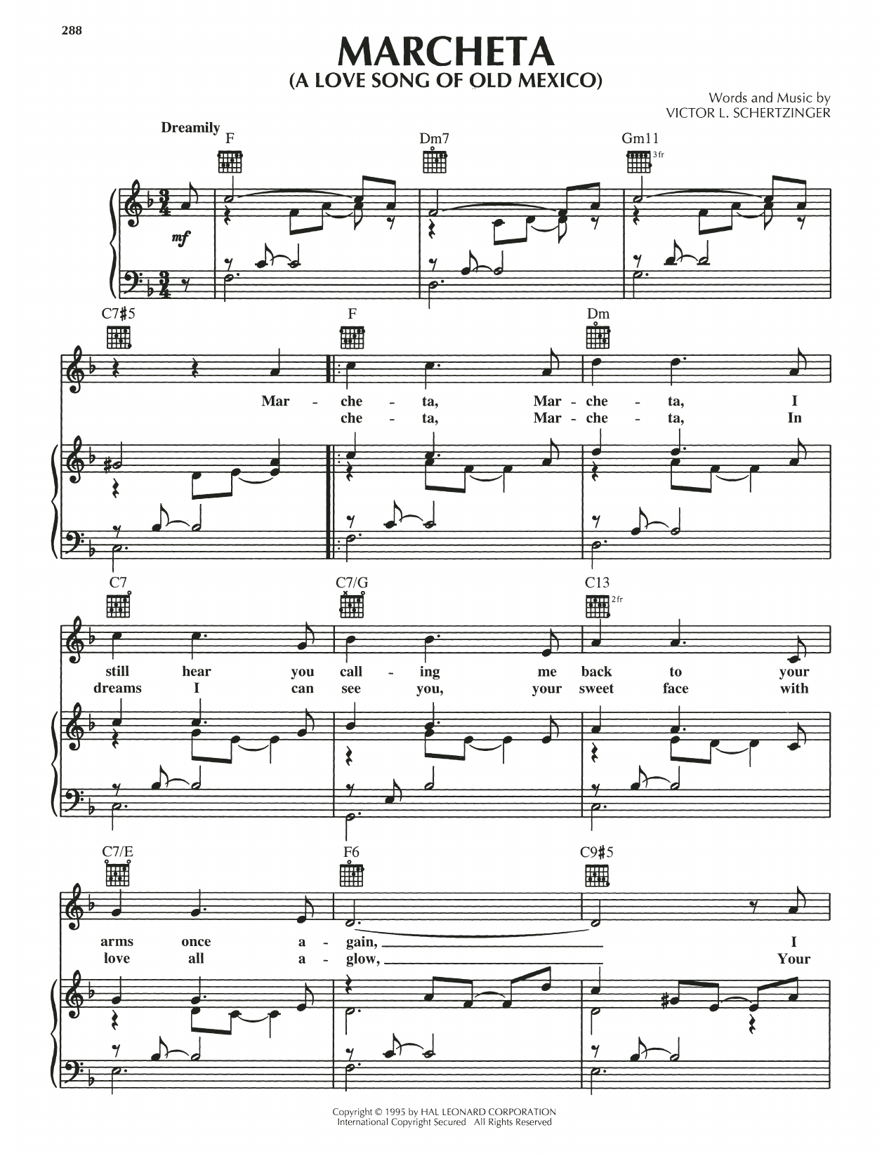 Download Victor L. Schertzinger Marcheta (A Love Song Of Old Mexico) Sheet Music and learn how to play Piano, Vocal & Guitar Chords (Right-Hand Melody) PDF digital score in minutes