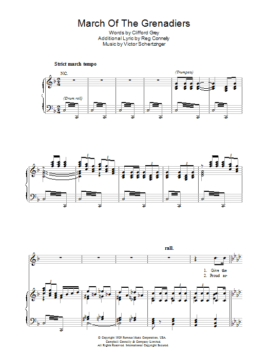 Download Victor Schertzinger March Of The Grenadiers Sheet Music and learn how to play Piano, Vocal & Guitar (Right-Hand Melody) PDF digital score in minutes