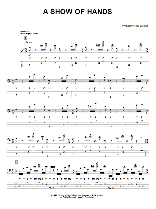 Download Victor Wooten A Show Of Hands Sheet Music and learn how to play Bass Guitar Tab PDF digital score in minutes