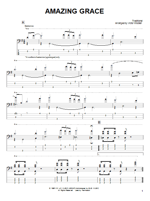 Download Victor Wooten Amazing Grace Sheet Music and learn how to play Bass Guitar Tab PDF digital score in minutes