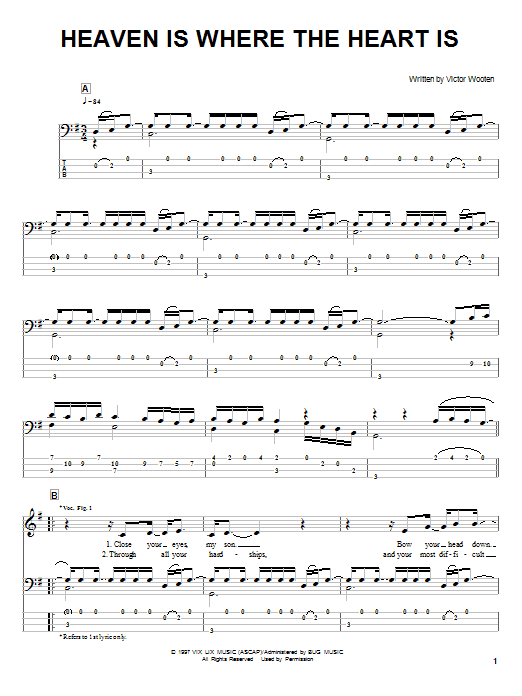 Download Victor Wooten Heaven Is Where The Heart Is Sheet Music and learn how to play Bass Guitar Tab PDF digital score in minutes