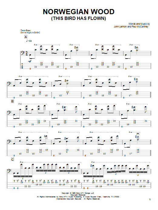 Download Victor Wooten Norwegian Wood (This Bird Has Flown) Sheet Music and learn how to play Bass Guitar Tab PDF digital score in minutes