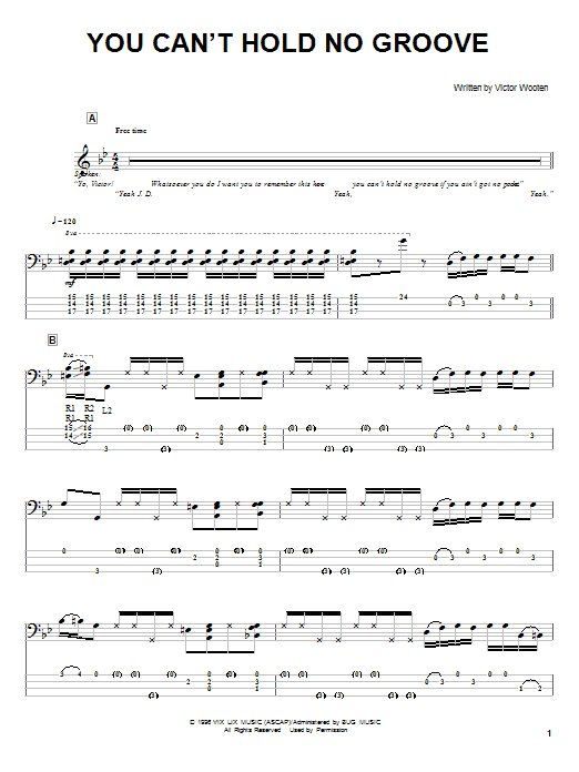 Download Victor Wooten You Can't Hold No Groove Sheet Music and learn how to play Bass Guitar Tab PDF digital score in minutes