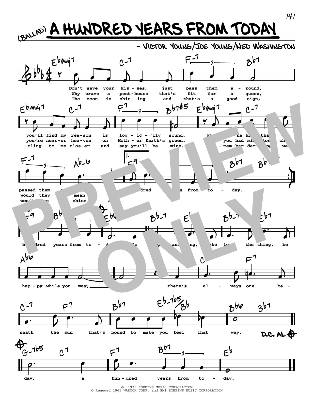 Download Frank Sinatra A Hundred Years From Today (High Voice) Sheet Music and learn how to play Real Book – Melody, Lyrics & Chords PDF digital score in minutes