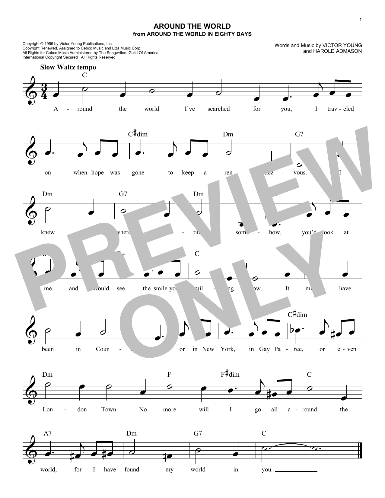 Download Victor Young and Harold Adamson Around The World (from Around The World In Eighty Days) Sheet Music and learn how to play Lead Sheet / Fake Book PDF digital score in minutes