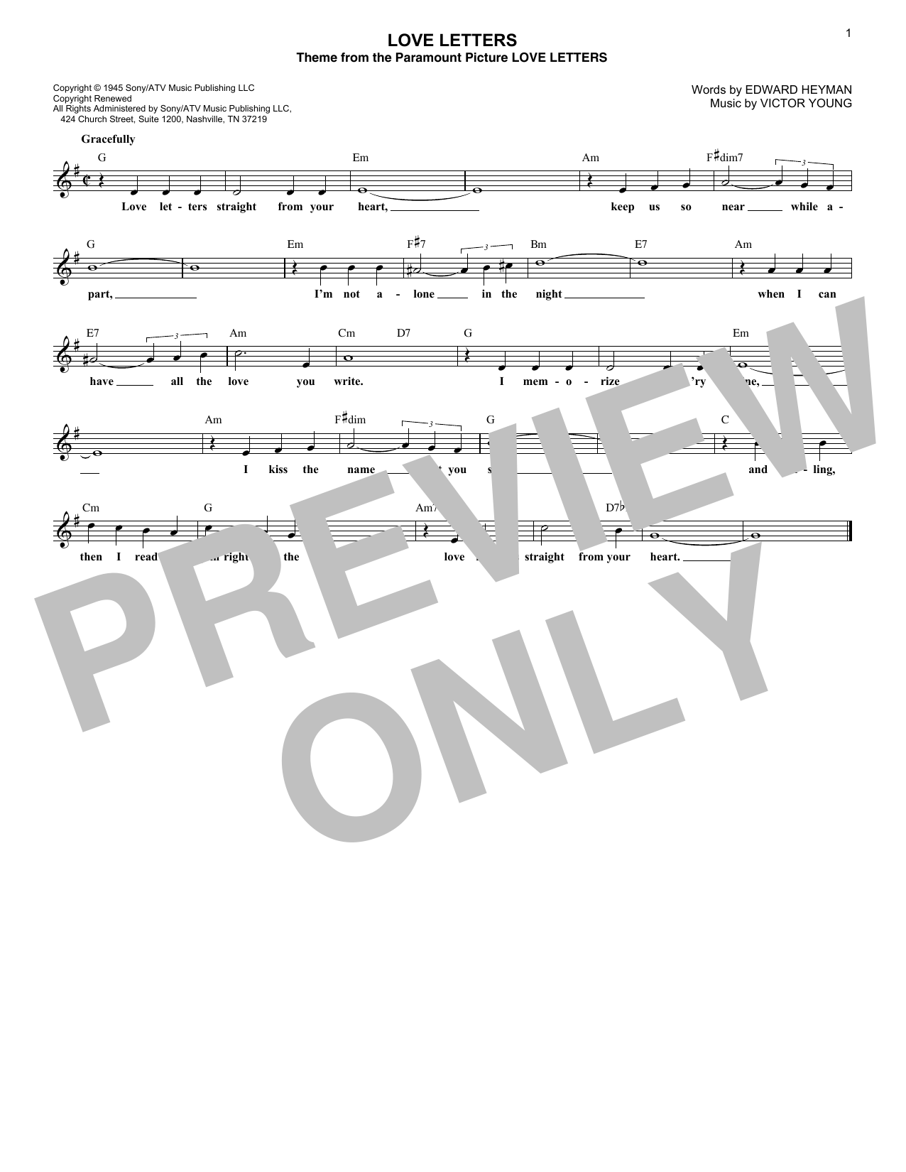 Download Victor Young Love Letters Sheet Music and learn how to play Ukulele PDF digital score in minutes