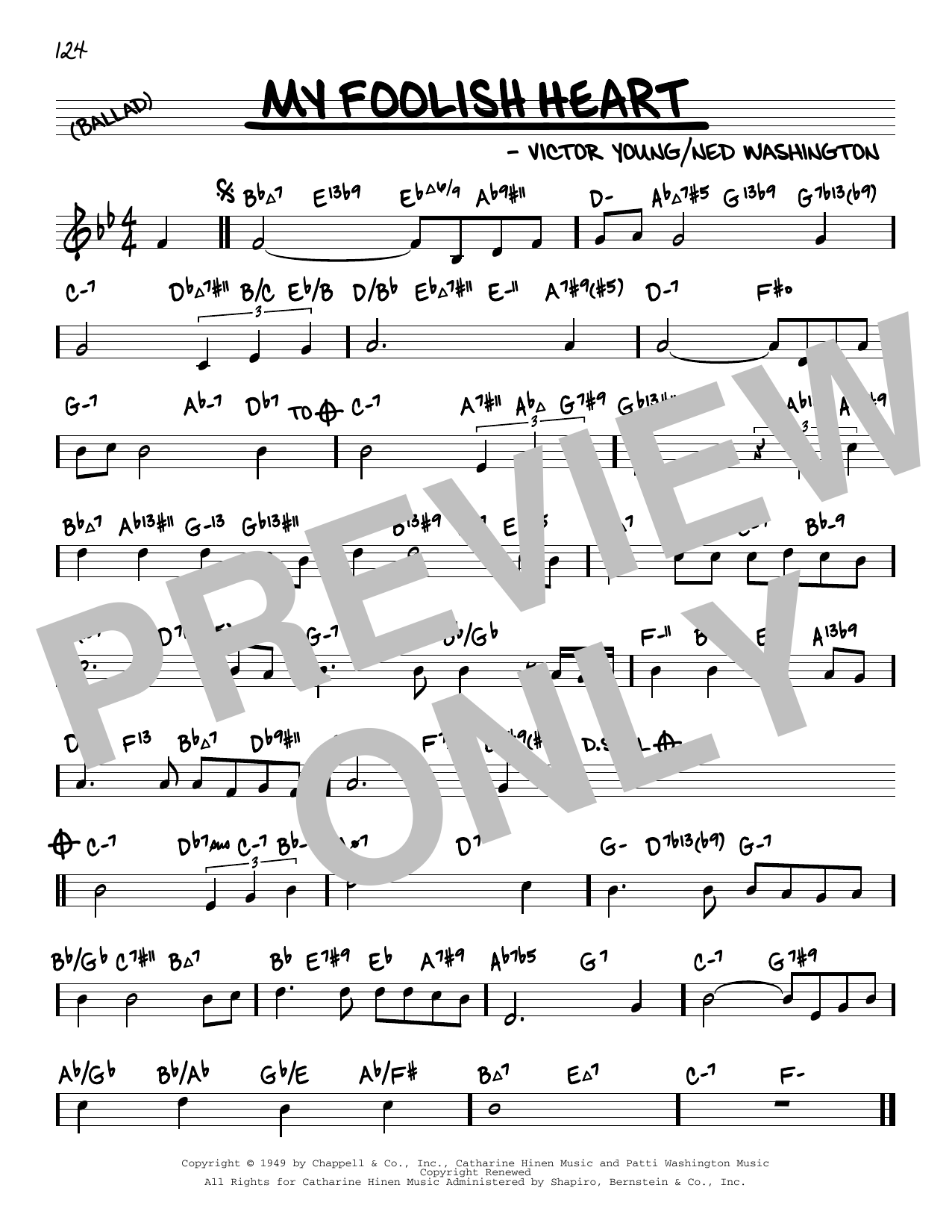 Download Victor Young My Foolish Heart (arr. David Hazeltine) Sheet Music and learn how to play Real Book – Enhanced Chords PDF digital score in minutes