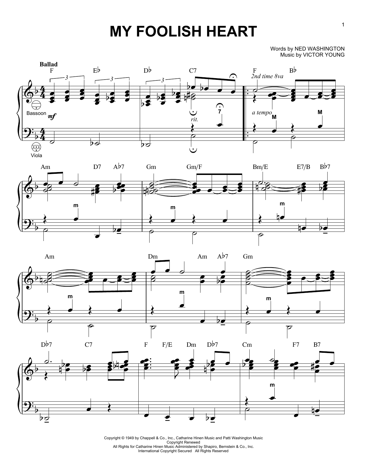 Download Victor Young My Foolish Heart (arr. Gary Meisner) Sheet Music and learn how to play Accordion PDF digital score in minutes