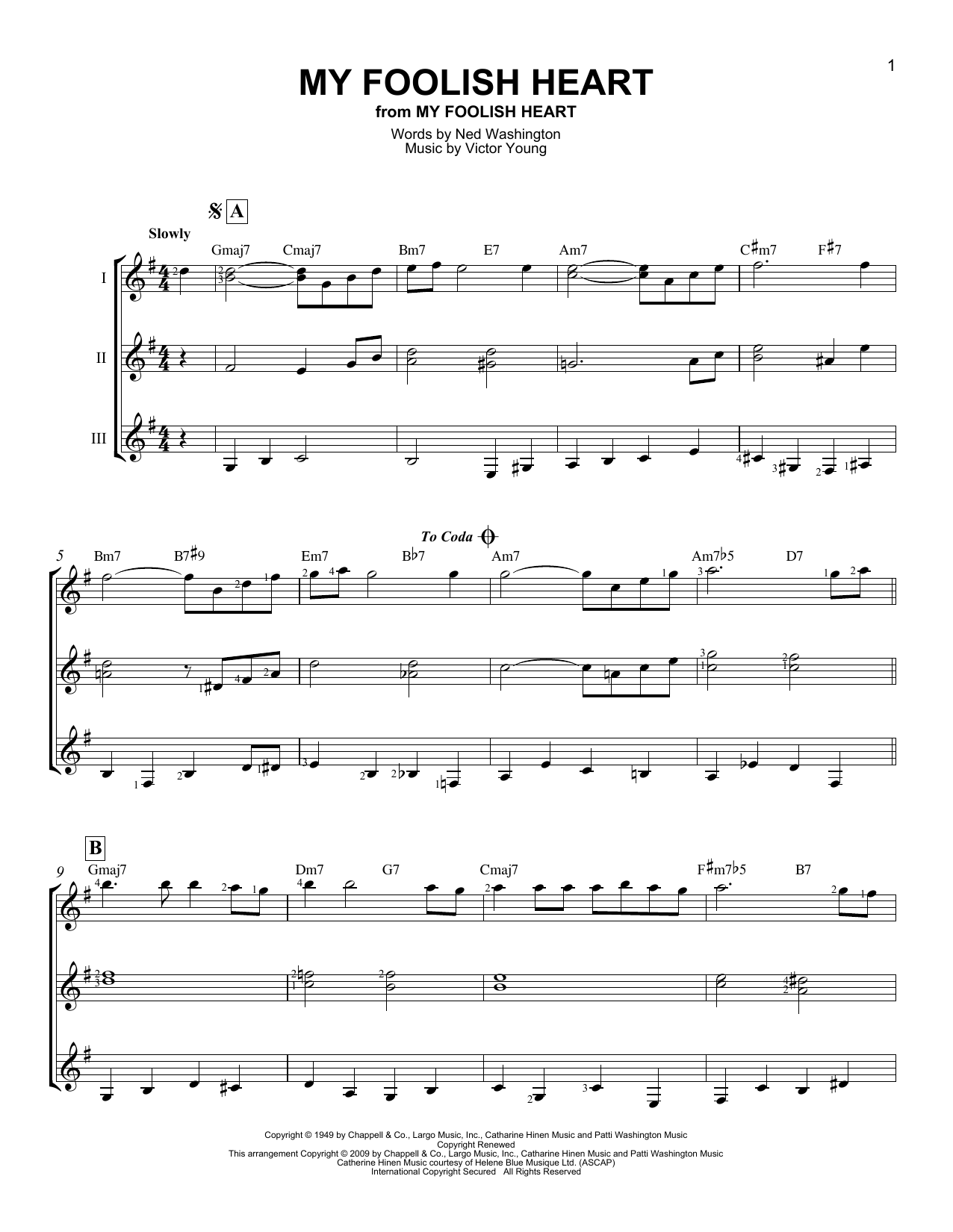 Download Victor Young My Foolish Heart Sheet Music and learn how to play GTRENS PDF digital score in minutes