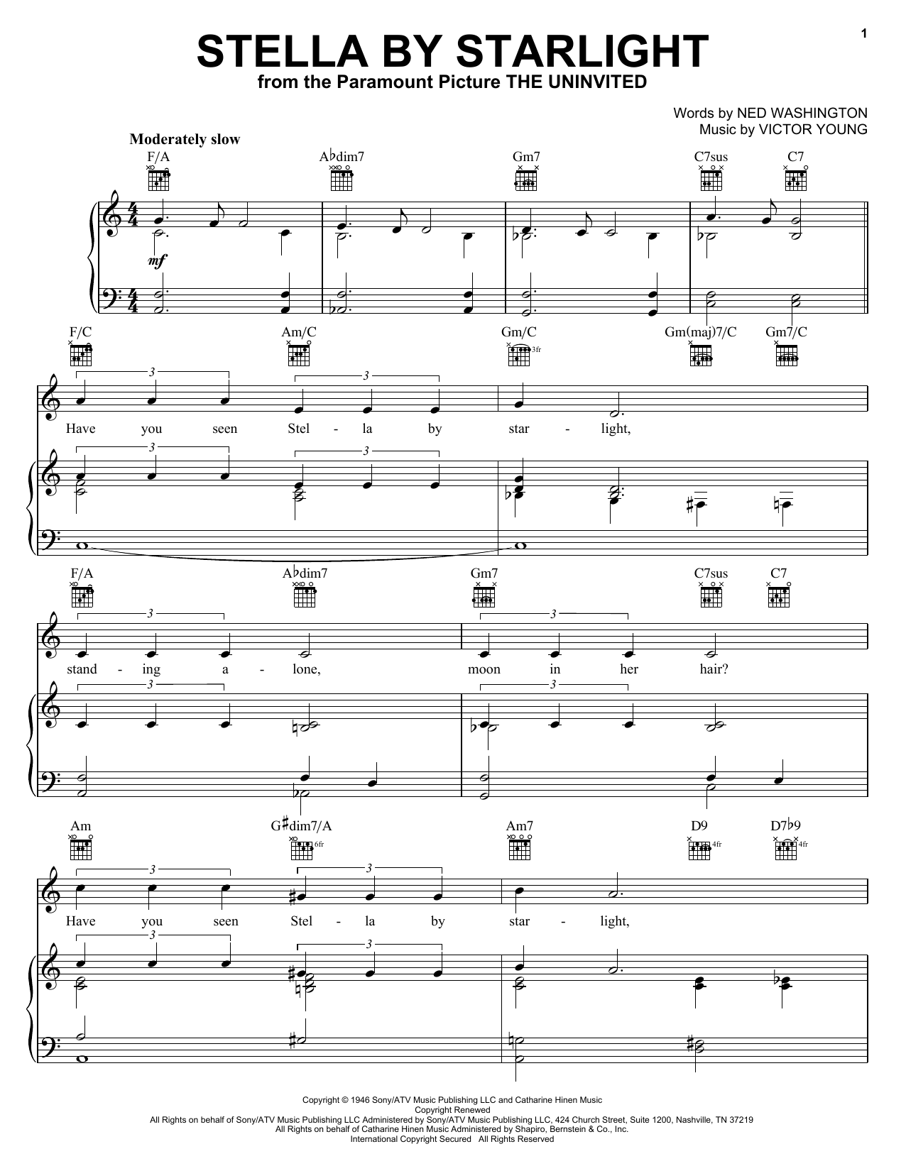 Download Victor Young Stella By Starlight Sheet Music and learn how to play Piano, Vocal & Guitar (Right-Hand Melody) PDF digital score in minutes